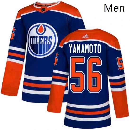 Mens Adidas Edmonton Oilers 56 Kailer Yamamoto Premier Royal Blue Alternate NHL Jersey